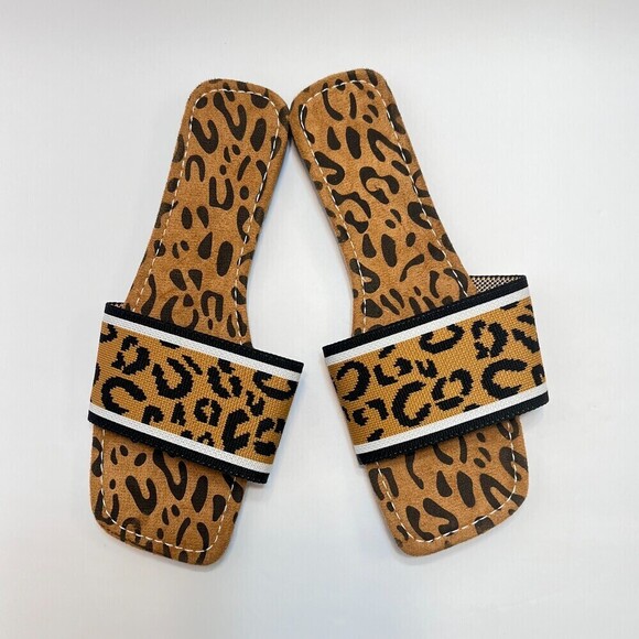 Animal print flat sandals square  womens leopard brown black chicsize US 9 EU 41 - Picture 6 of 7